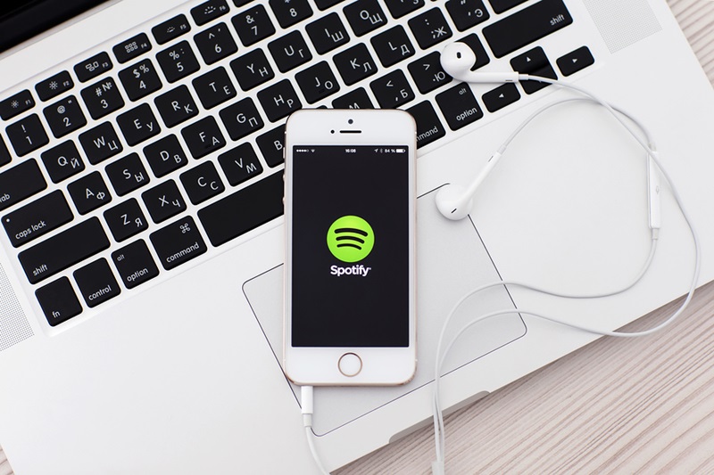 Simferopol Russia - June 22 2014: Spotify Swedish music service that offers legal streaming music. Was launched in October 2008.
