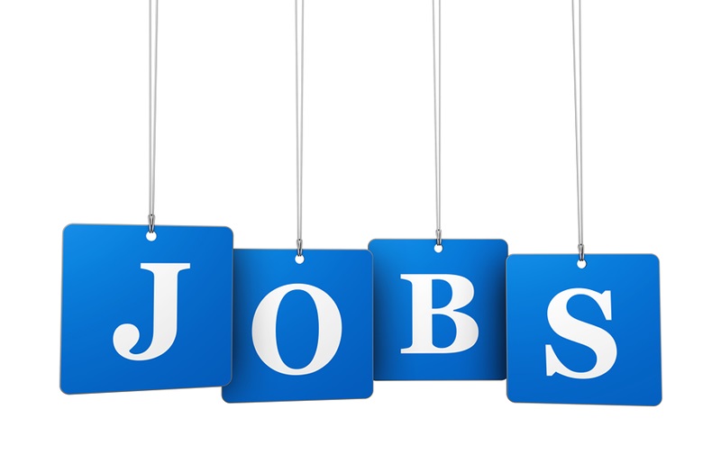 Employment work and job concept with jobs sign on blue tags for website and online business.