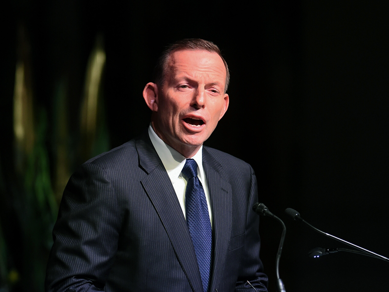 Prime Minister Tony Abbott speaks during the swearing-in ceremony of the new Commissioner of the Australian Border Force Roman Quaedvlieg at Parliament House in Canberra, Wednesday, July 1, 2015. (AAP Image/Lukas Coch) NO ARCHIVING