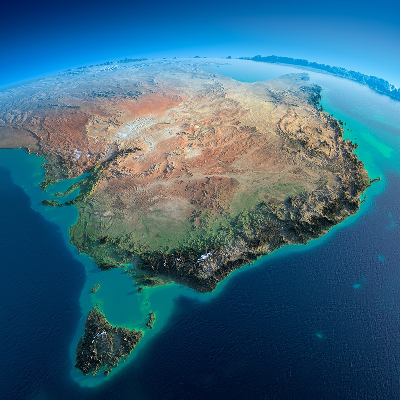 Highly detailed planet Earth in the morning. Exaggerated precise relief lit morning sun. Detailed Earth. Australia and Tasmania. Elements of this image furnished by NASA